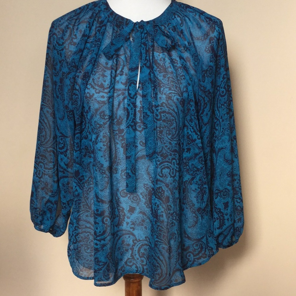 Peasant blouse, teal print, size S
